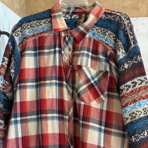 Aratta Multicolor Plaid and Knit Shirt